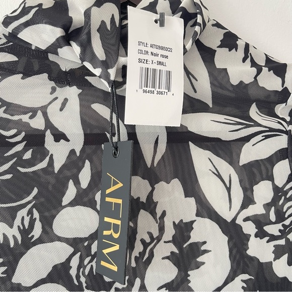 ❌SOLD❌Afrm x Revolve Miki Black Noir Rose Mesh turtleneck top with faux fur cuff - Picture 8 of 12